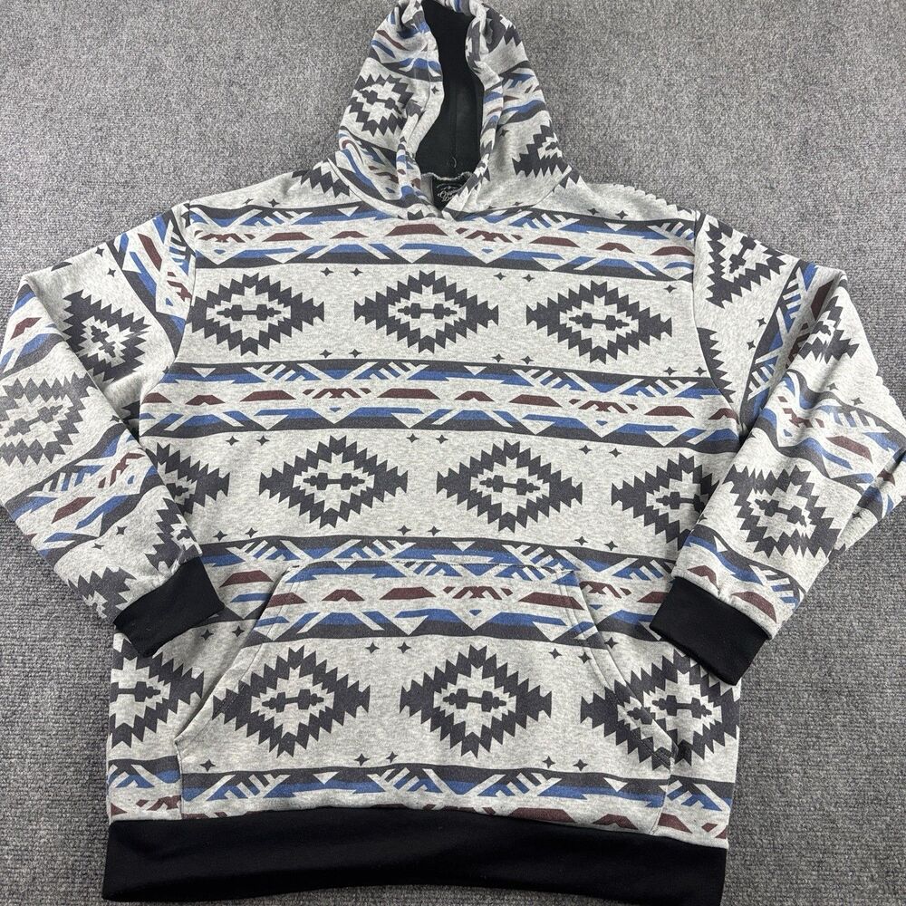 Original Deluxe Hoodie Mens L Gray Aztec Tribal Pullover Pocket Southwestern